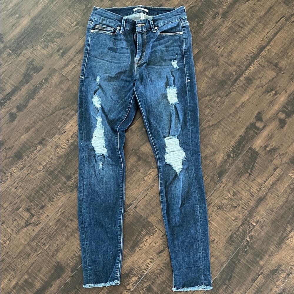 Good American Dark Blue Distressed Skinny Jeans